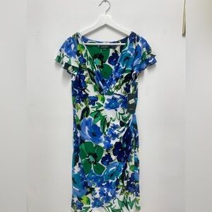Ralph Lauren Blue and Green Floral Midi Dress Size 14P